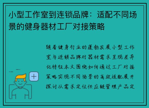 小型工作室到连锁品牌：适配不同场景的健身器材工厂对接策略